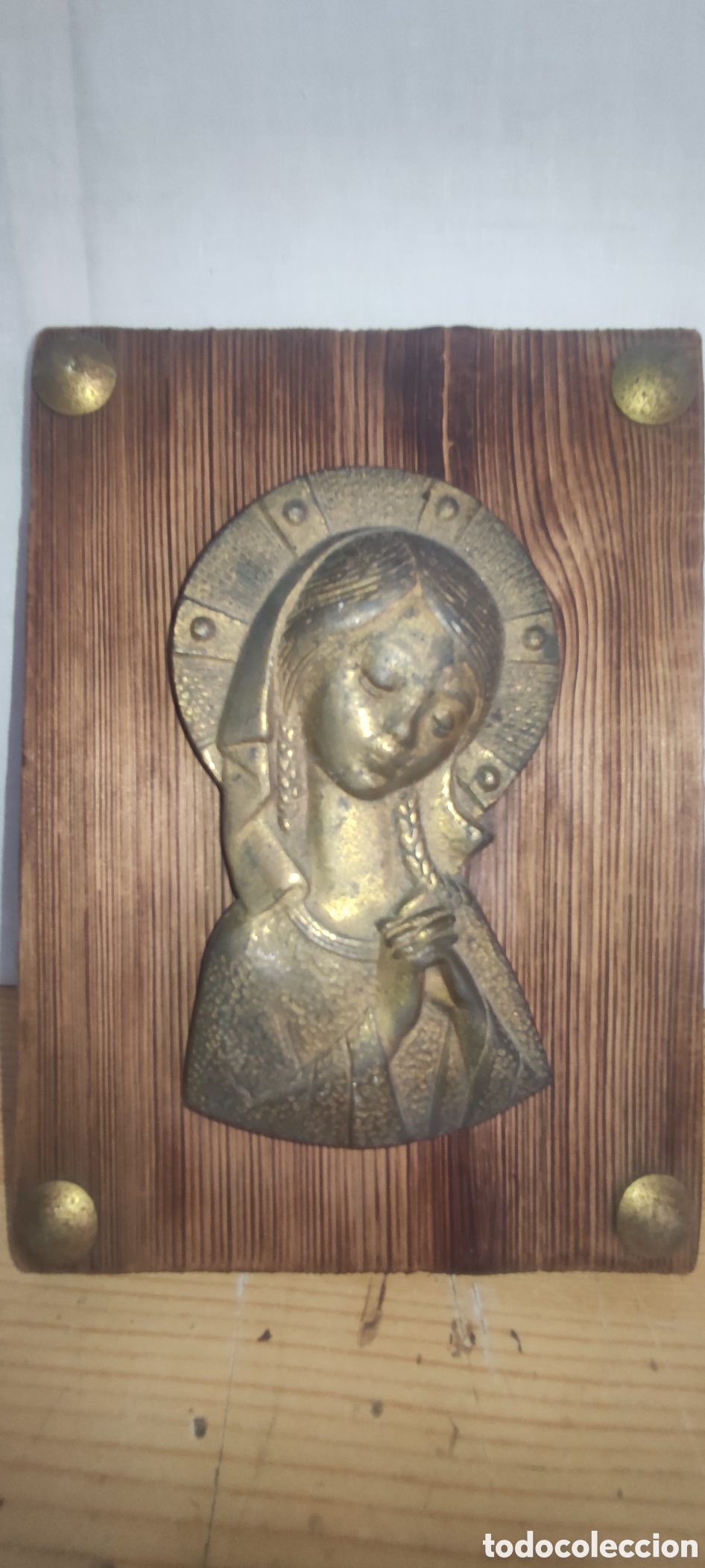 Antig&uuml;edades: Figura virgen de bronce sobre tabla - Foto 7