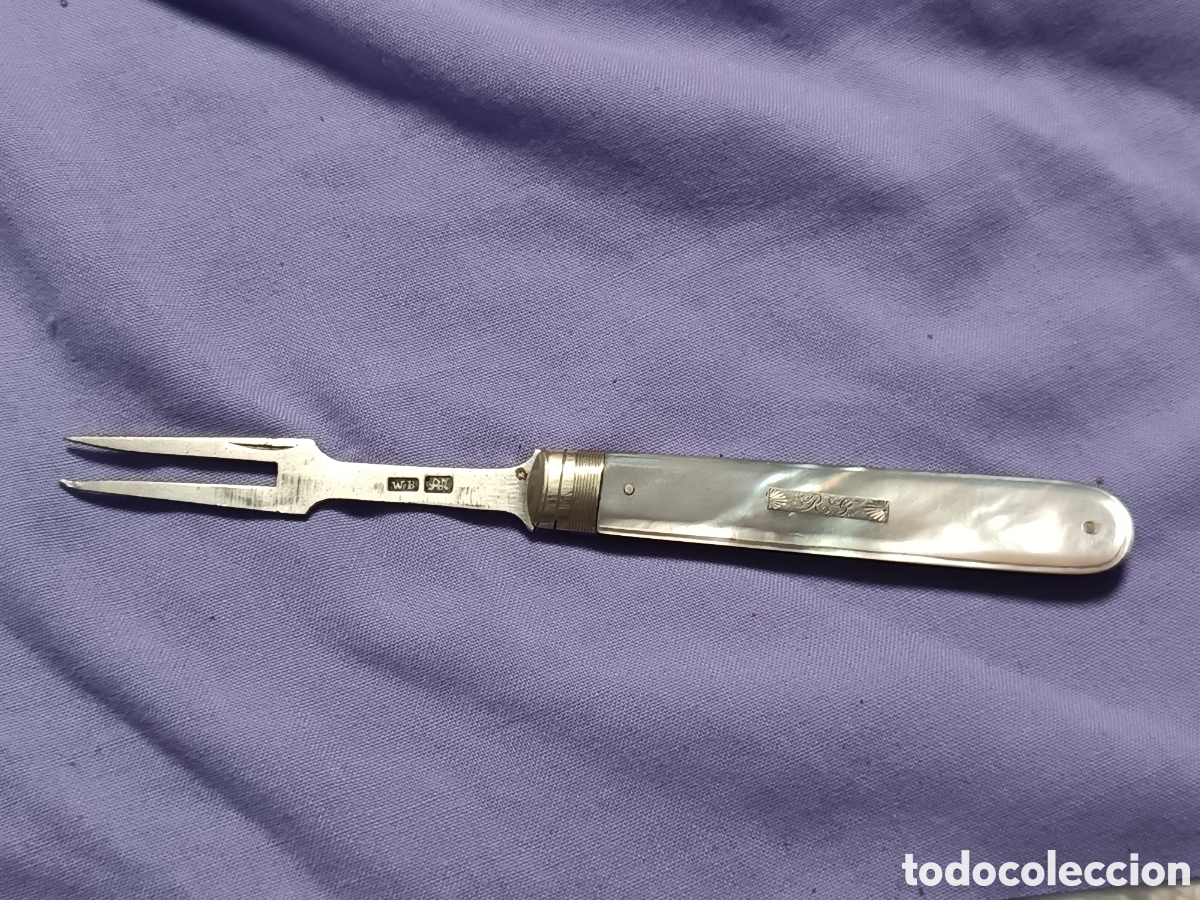 Antig&uuml;edades: BONITO TENEDOR DE FRUTA PLEGABLE, PLATA Y NACAR, INGLES, LUJO, VIAJE