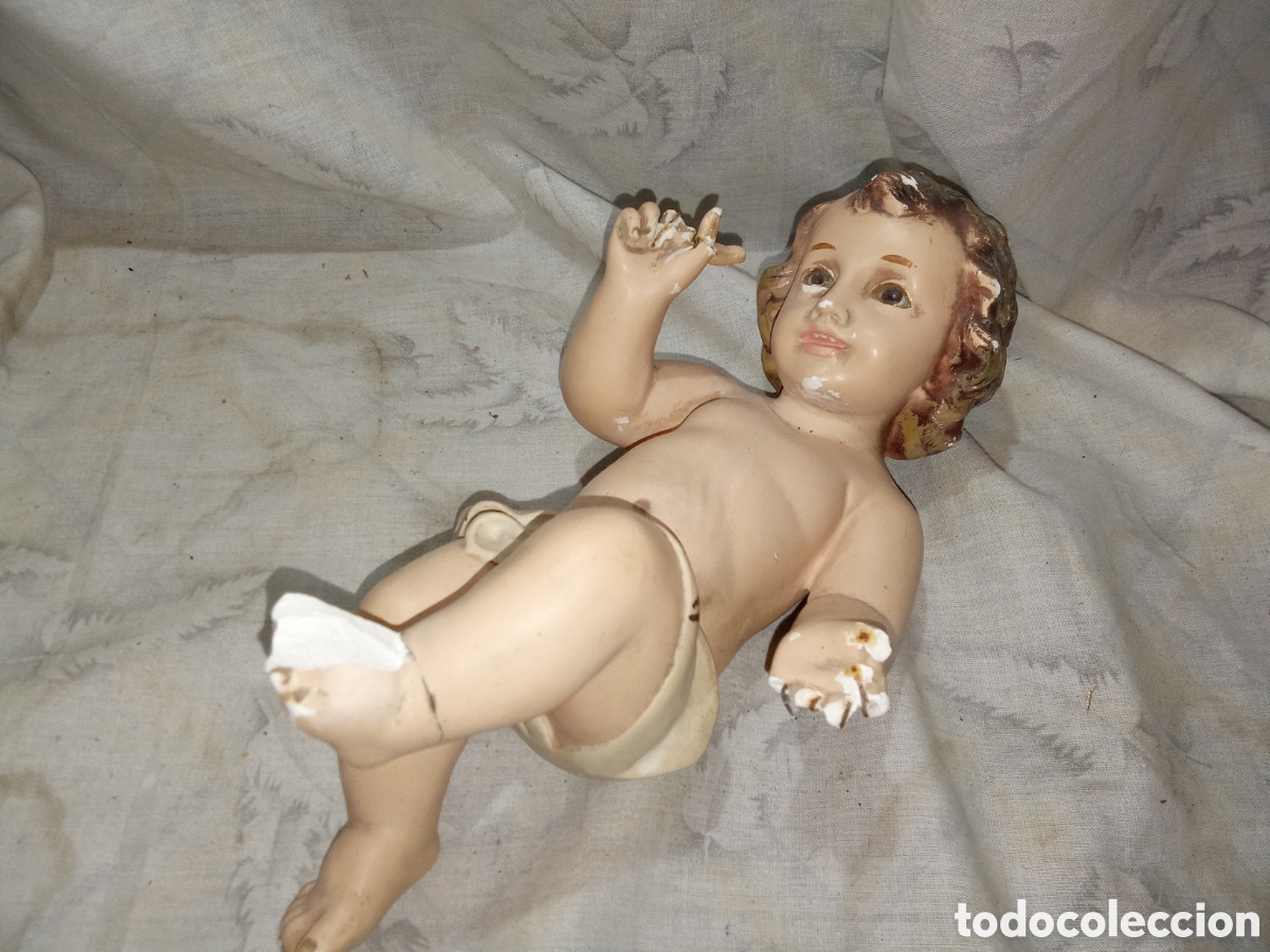 Antig&uuml;edades: PRECIOSO NI&Ntilde;O JES&Uacute;S EN ESCAYOLA POLICROMADA OLOT PARA RESTAURAR 25 CM