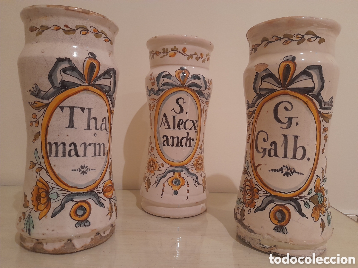 Antiques: Albarelos de ceramica catalana - Banyoles - Siglo XVIII