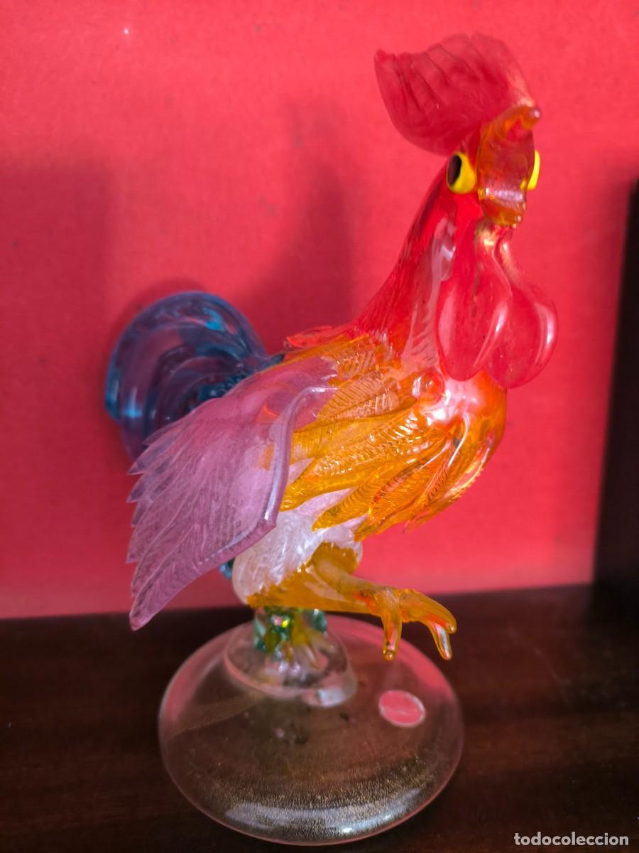 Antiques: Figura cristal de Murano Gallo de colores