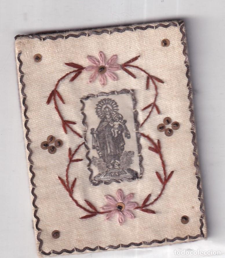 Antiques: Bonito frontal escapulario Virgen del Carmen bordado. 6,50 x 5 cm