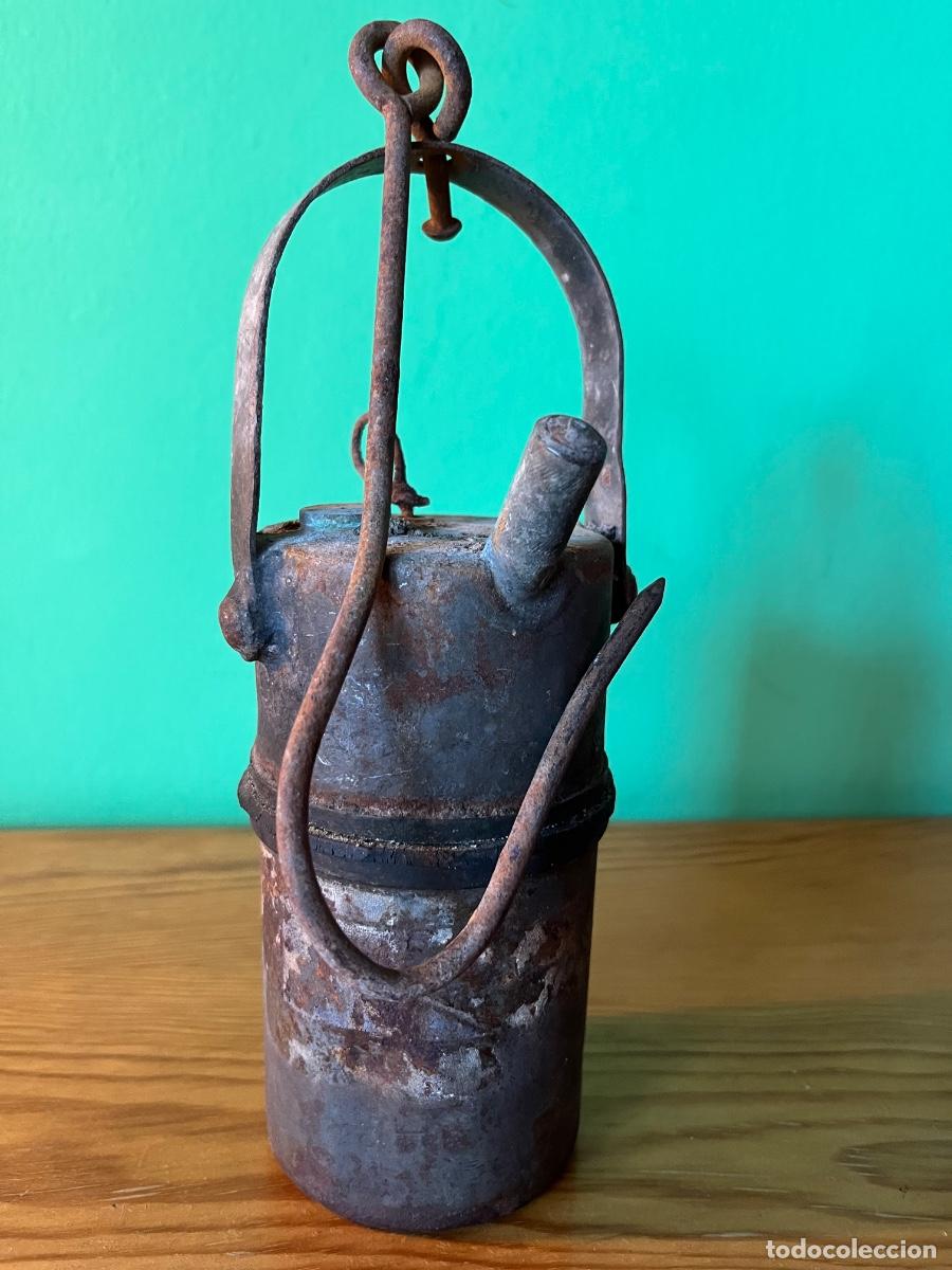 Antiguidades: ANTIGUA L&Aacute;MPARA CANDIL CARBURO EN HIERRO