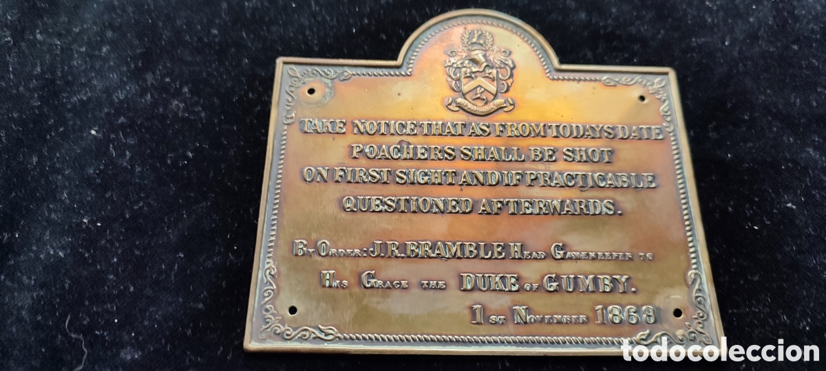 Antig&uuml;edades: Placa de lat&oacute;n cartel de advertencia &eacute;poca victoriana