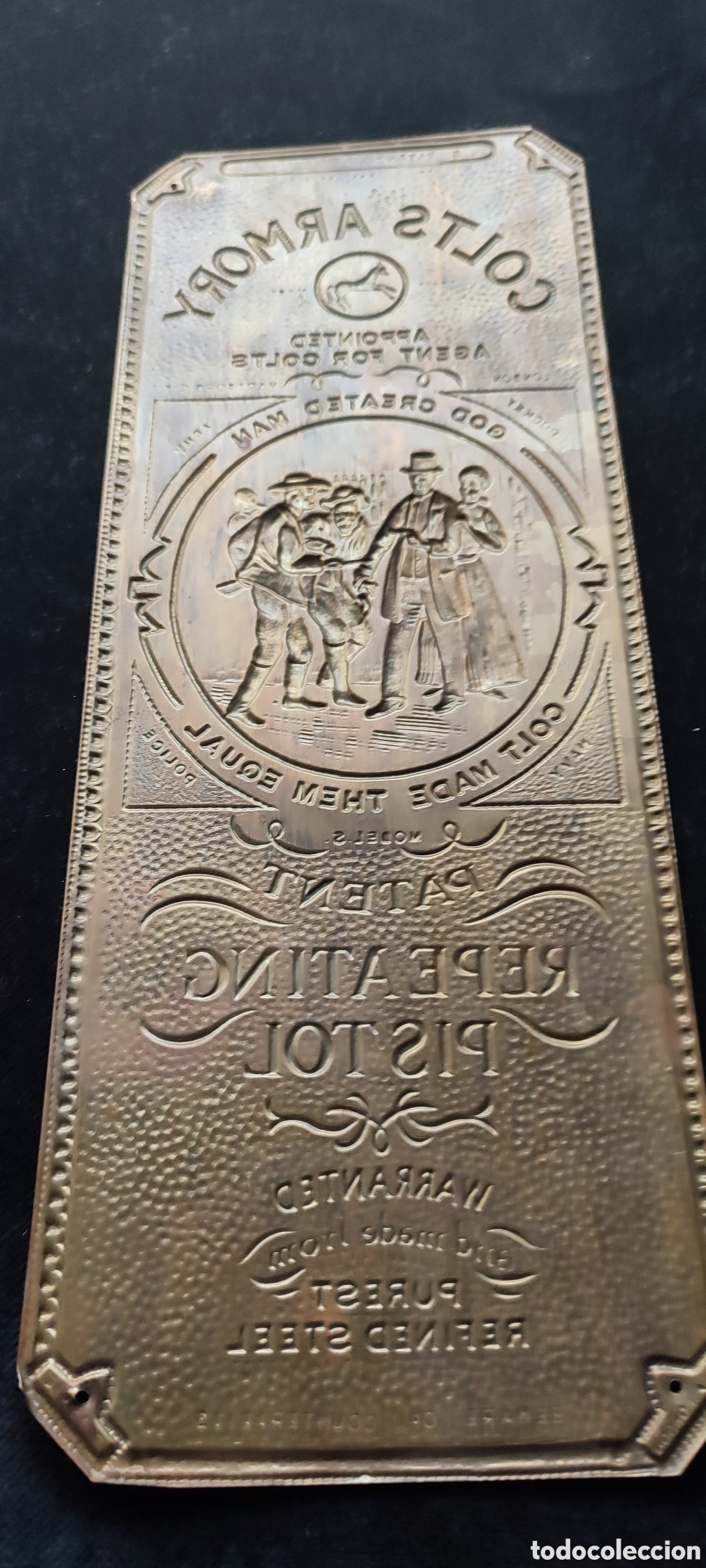 Antig&uuml;edades: Placa de empuje para puerta de bronce de la Colt Armory - Foto 2