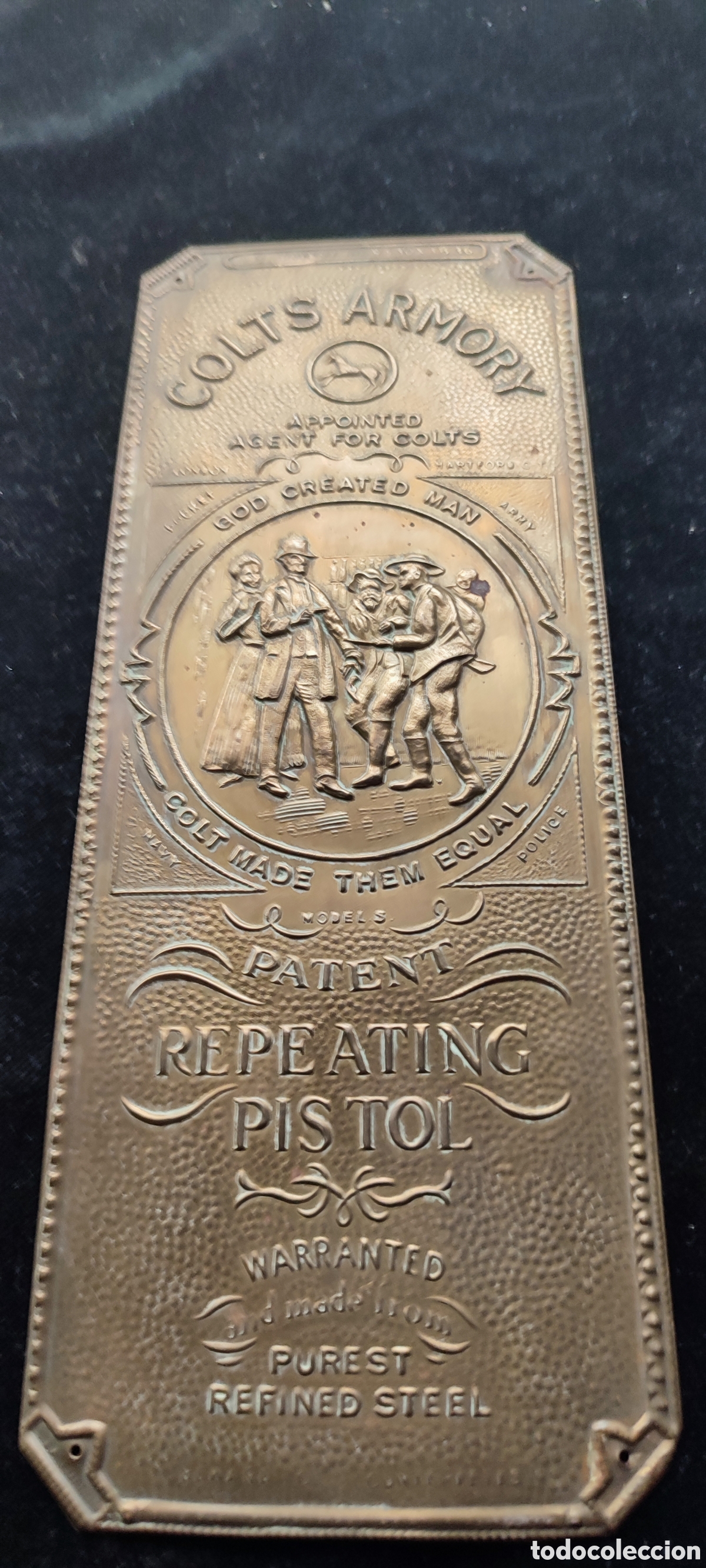 Antig&uuml;edades: Placa de empuje para puerta de bronce de la Colt Armory