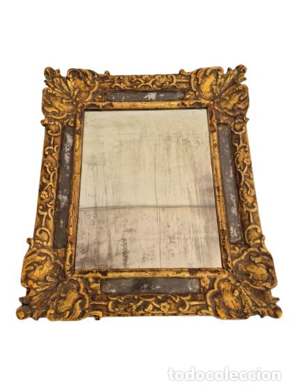 Antig&uuml;edades: Antiguo Espejo Luis XV, Francia - Talla de Madera Dorada - S.XVIII - con Espejos Originales de &Eacute;poca