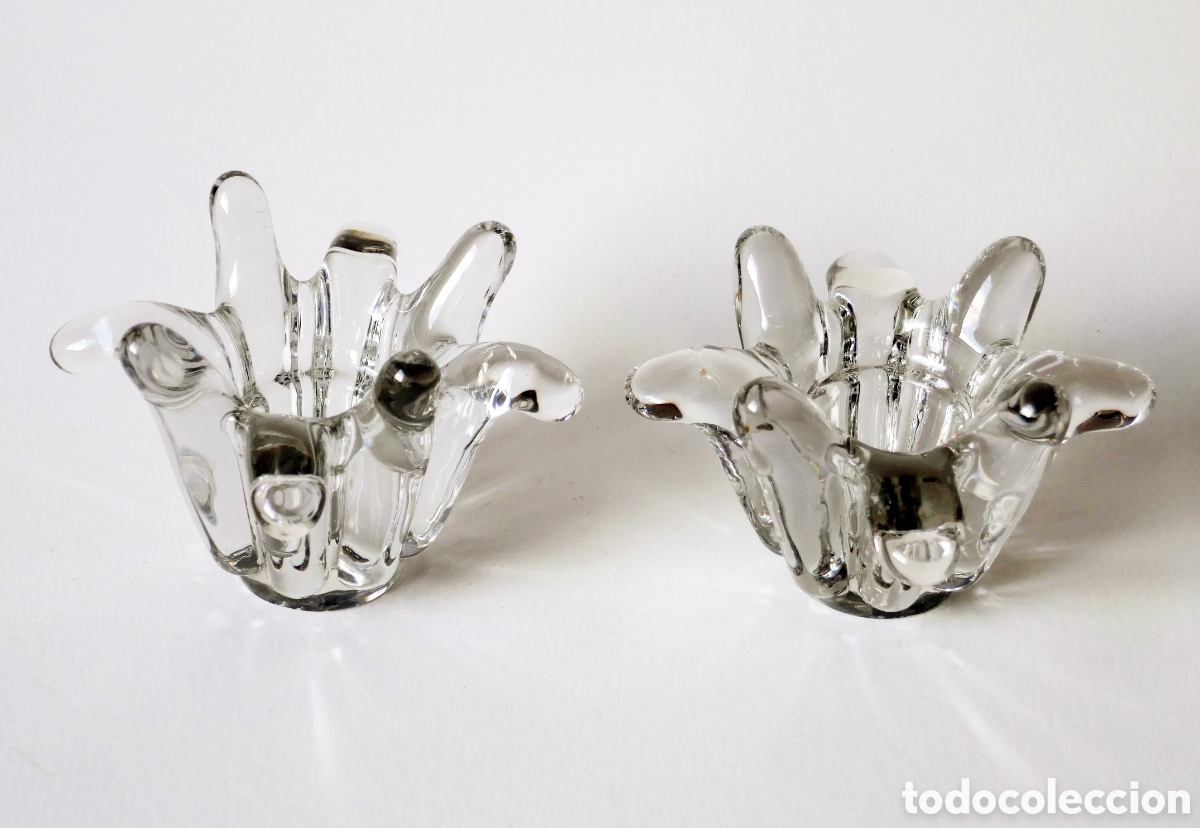 Antig&uuml;edades: Pareja candelabros portavelas italianos Art Deco Cristal de Murano