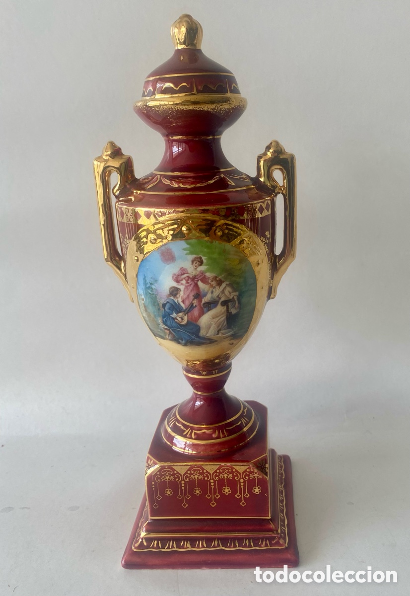 Antig&uuml;edades: Jarr&oacute;n copa de porcelana Maj&oacute;lica Josef Strnact Austria de principios Siglo XX