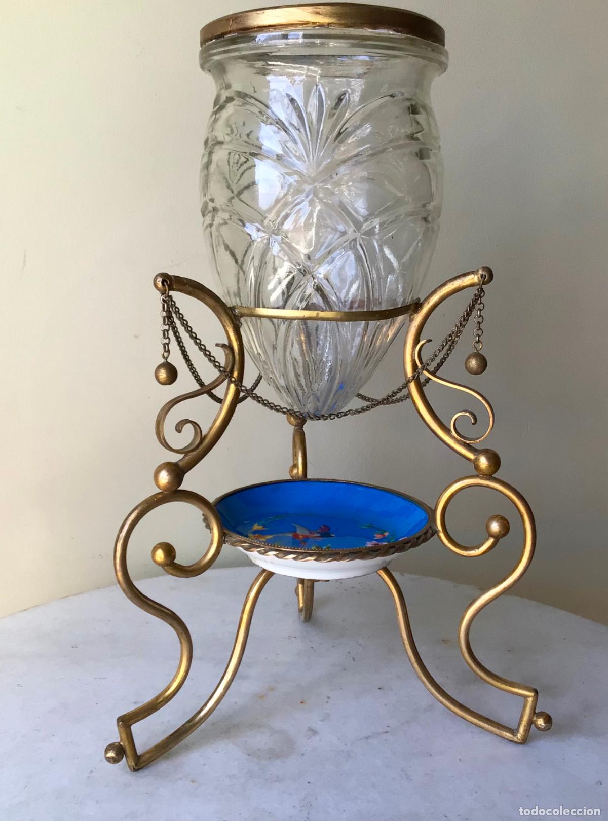 Antig&uuml;edades: ANTIGUO CENTRO DE MESA CON PORCELNA Y CRISTAL TALLADO - FIN SIGLO XIX