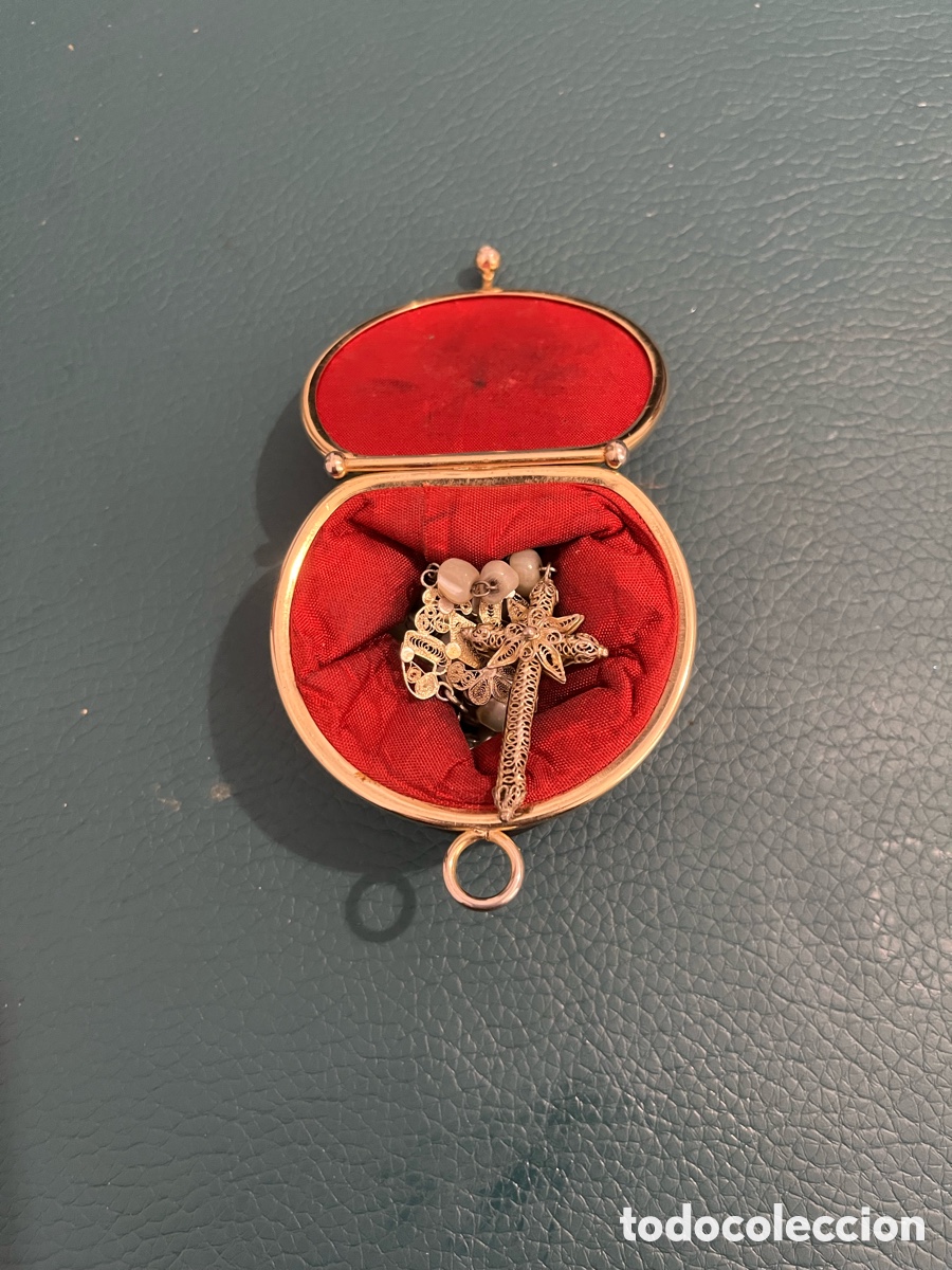 Antig&uuml;edades: Rosario filigrana metal dorado cuentas + monedero