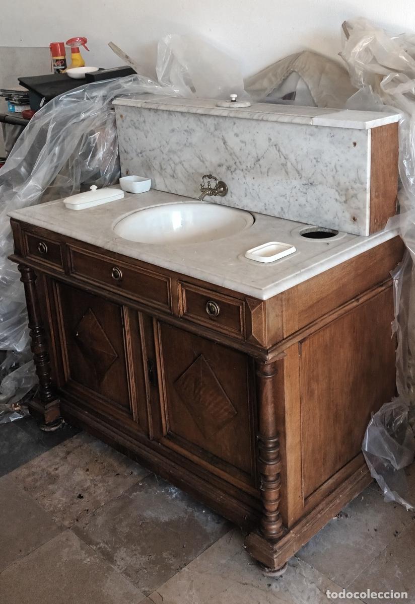 Antig&uuml;edades: Lavabo Victoriano Madera y M&aacute;rmol
