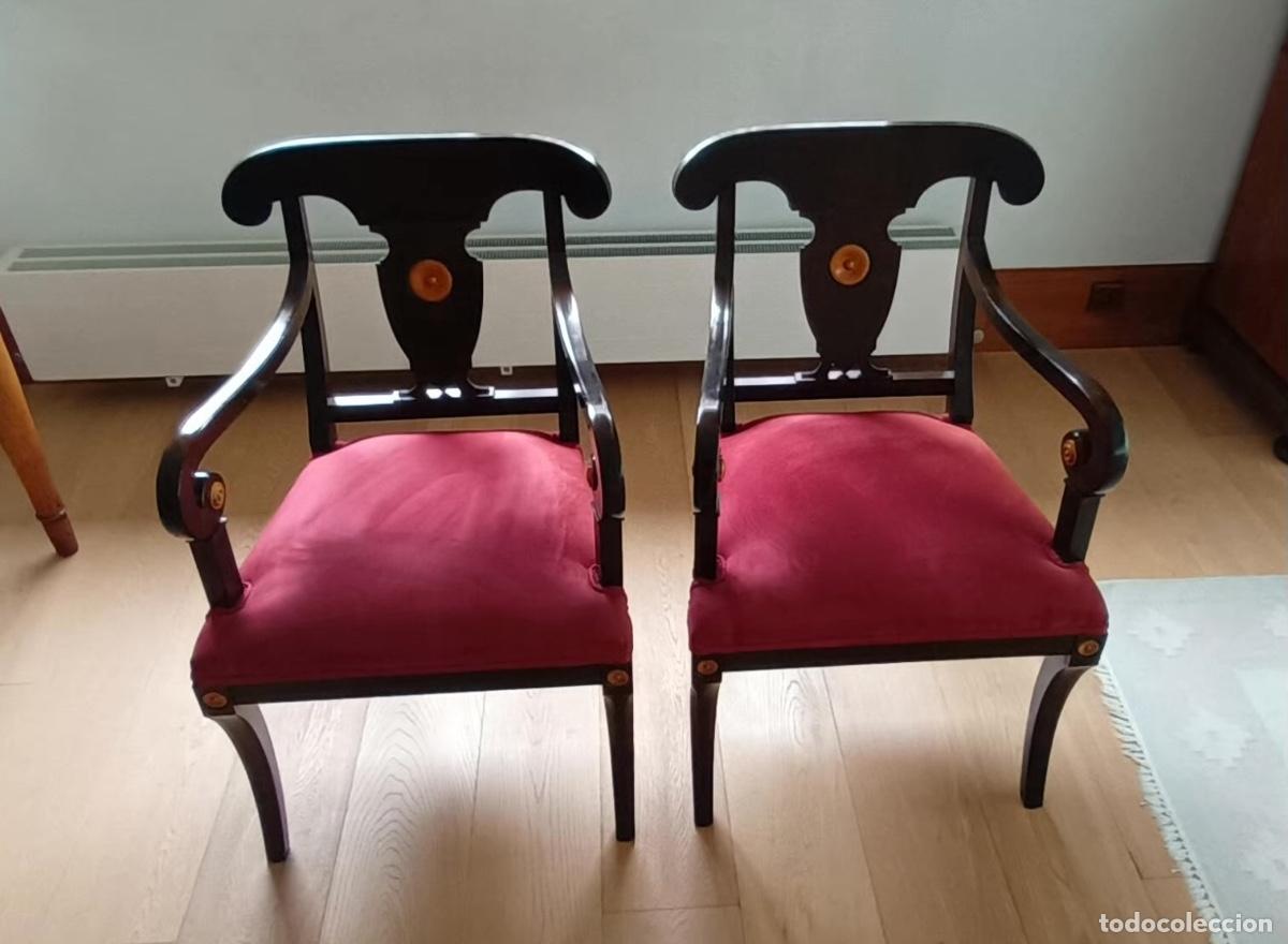 Antig&uuml;edades: 4 Sillas Madera Maciza Tapizadas Rojo