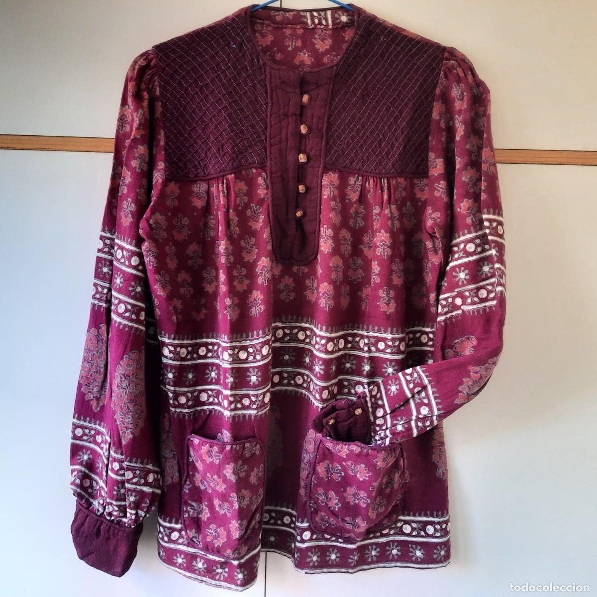 Antig&uuml;edades: Camisa vintage mujer, aut&eacute;ntica moda hippie, comprada en Londres, a&ntilde;o 1973. Made in India.