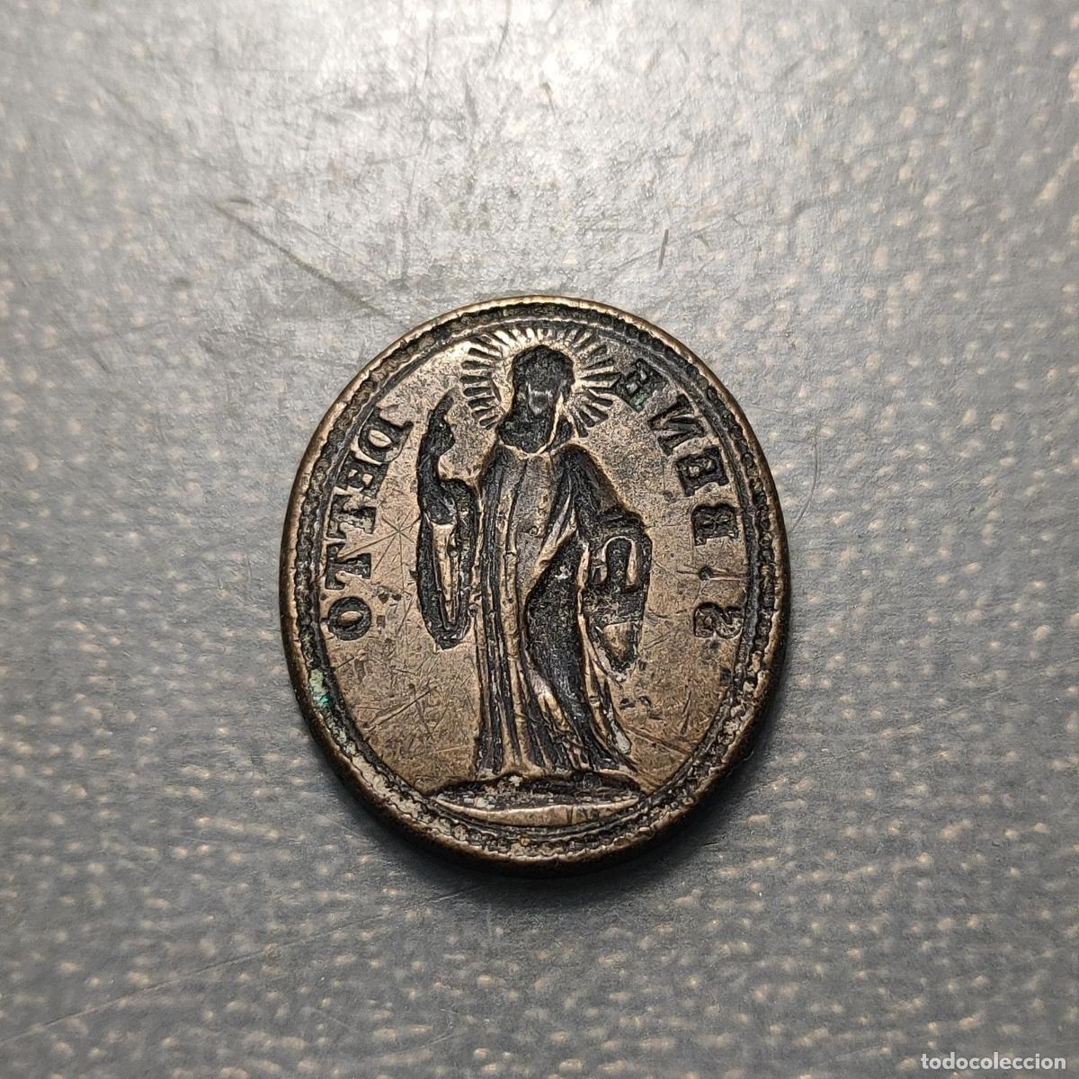 Antig&uuml;edades: MEDALLA RELIGIOSA SELLO PARA PAPEL EN INCUSO SAN BENEDETTO SAN BENITO 24x21mm