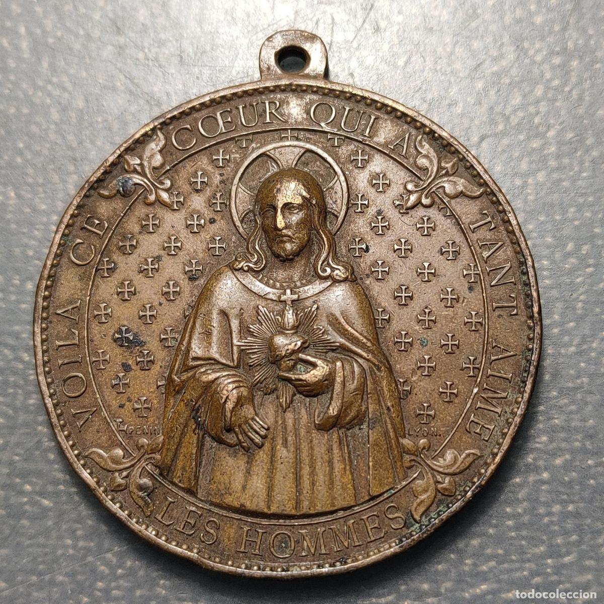 Antig&uuml;edades: MEDALLA RELIGIOSA CORAZON DE JESUS INMACULADA CONCEPCION 45x40mm