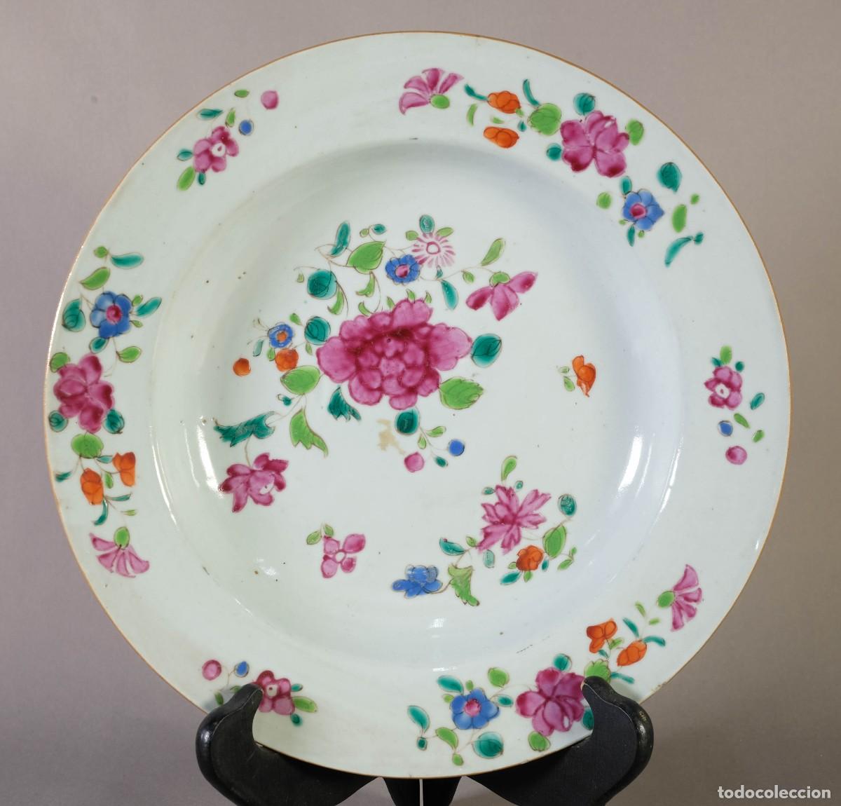 Antig&uuml;edades: PLATO EN PORCELANA COMPA&Ntilde;&Iacute;A DE &Iacute;NDIAS PINTADOS A MANO SIGLO XVIII