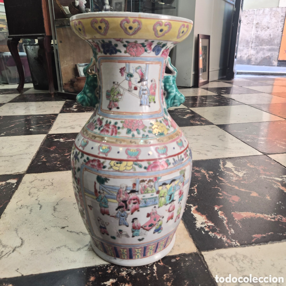 Antig&uuml;edades: Antiguo Jarr&oacute;n Chino Familia Rosa &ndash; Porcelana Cantonesa &ndash; Finales Siglo XIX &ndash; 35 cm