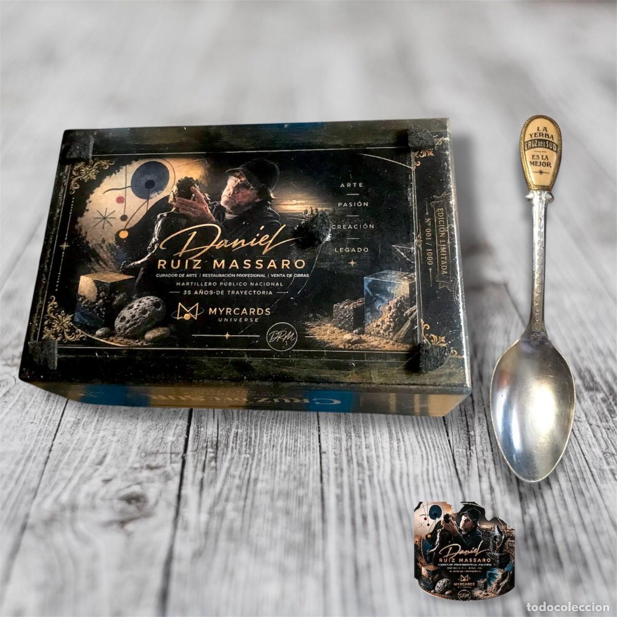 Antig&uuml;edades: &rdquo;Cuchara publicidad mate antigua esmaltada Cruz del Sur con marco de bronce, edici&oacute;n de colecci&oacute;n.