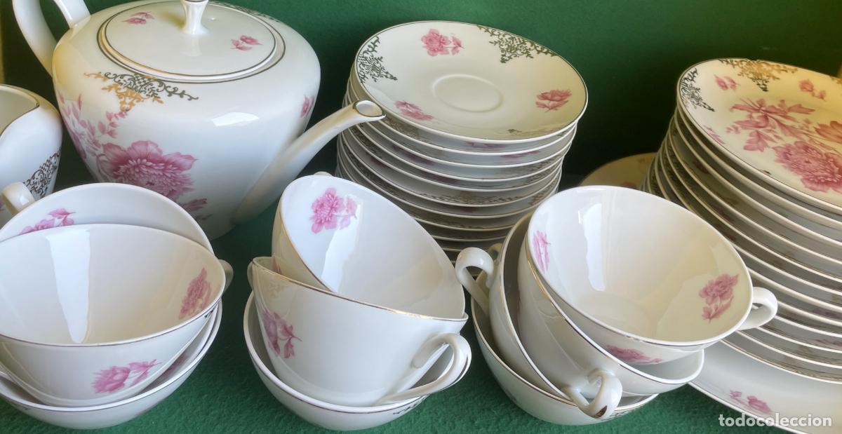Antig&uuml;edades: JUEGO CAF&Eacute; BIDASOA A&Ntilde;OS 60 PORCELANA - 10 SERVICIOS TAZA PLATOS (2) + BANDEJA CAFETERA LECHERA