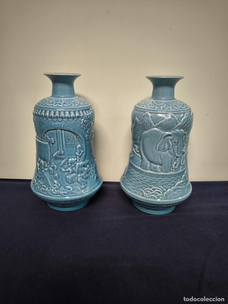 Antig&uuml;edades: PAREJA DE JARRONES CHINOS EN PORCELANA TURQUESA