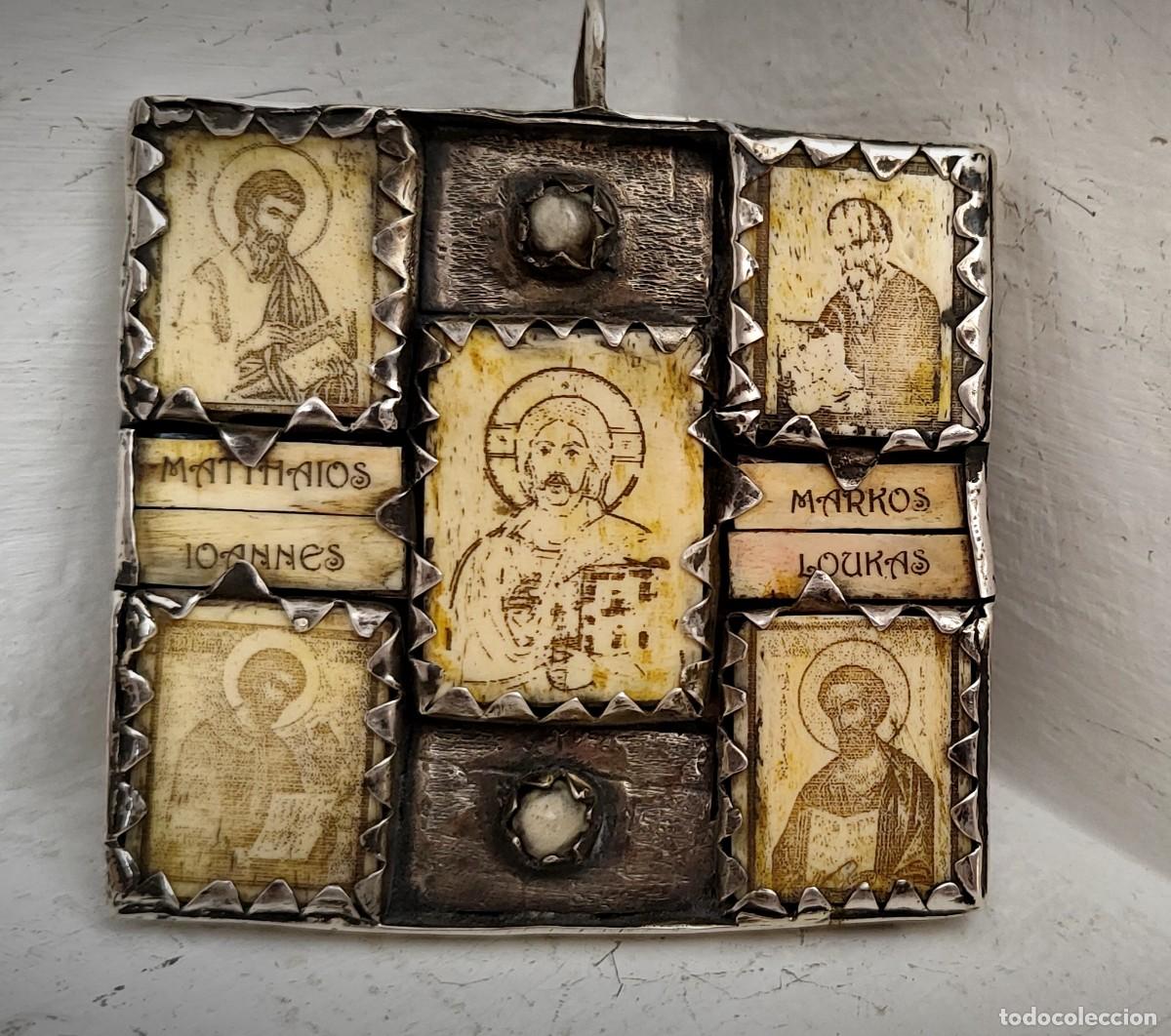Antig&uuml;edades: RELICARIO CON LOS 4 EVANGELISTAS EN HUESO (bajorrelieve) Y PLATA