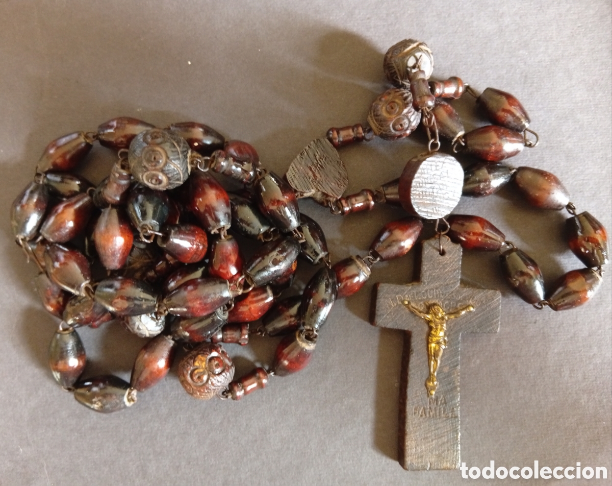 Antig&uuml;edades: Precioso antiguo grande rosario religioso de madera