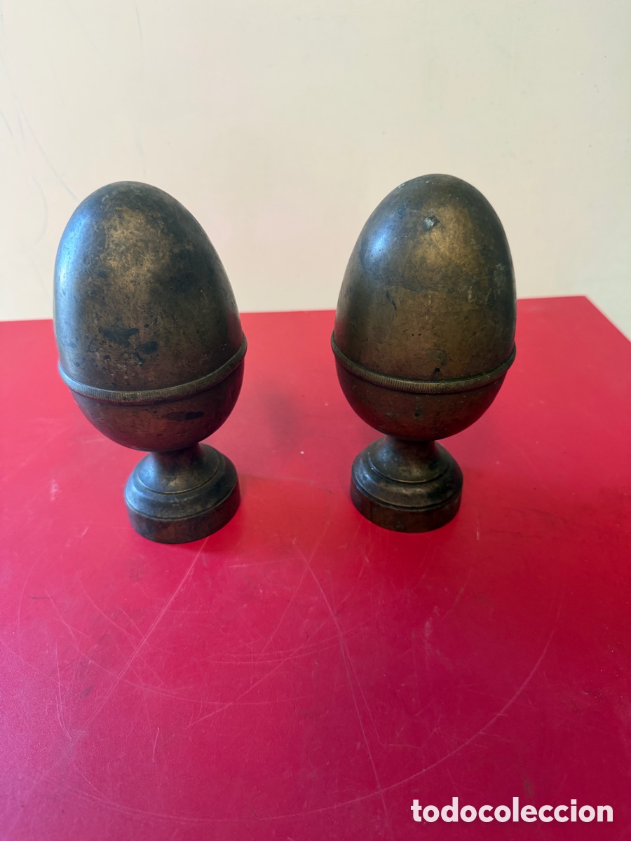 Antig&uuml;edades: Pareja remates antiguos bronce/lat&oacute;n