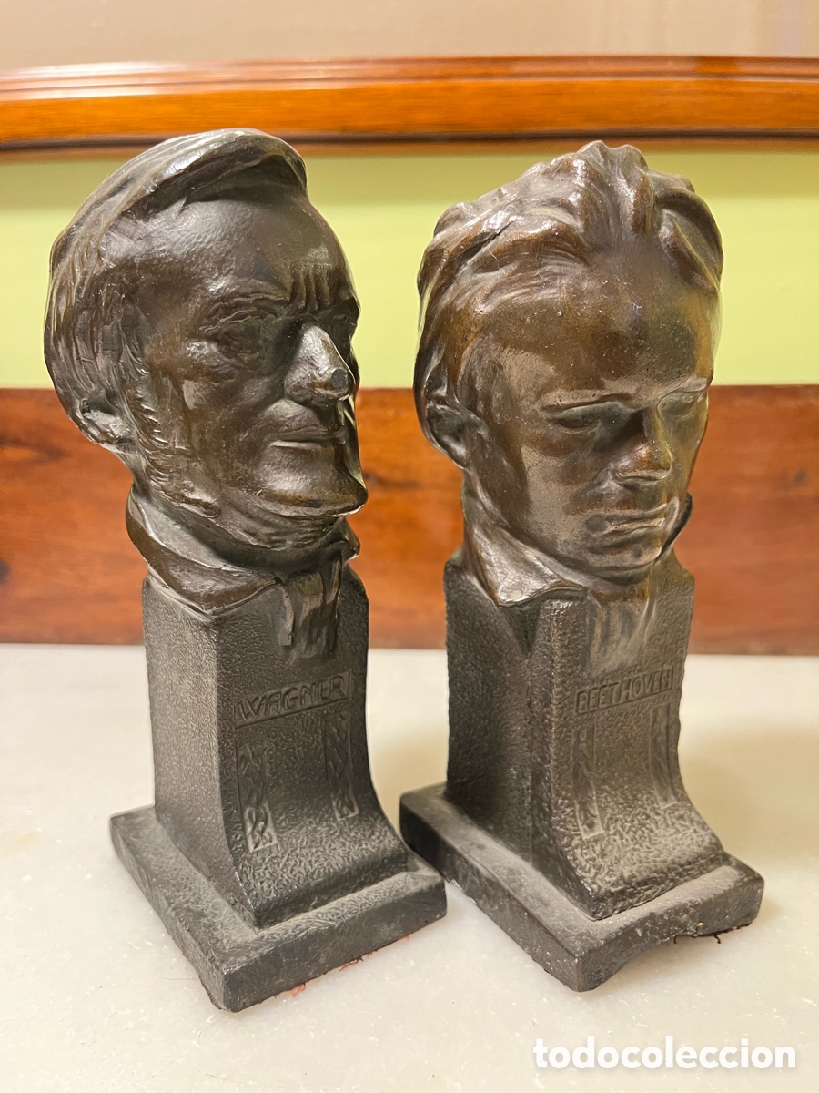 Antig&uuml;edades: Pareja de bustos de Wagner y Beethoven antiguos