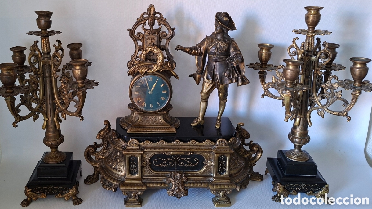 Antig&uuml;edades: ANTIGUO RELOJ DE CHIMENEA Y CANDELABROS SIGLO XIX