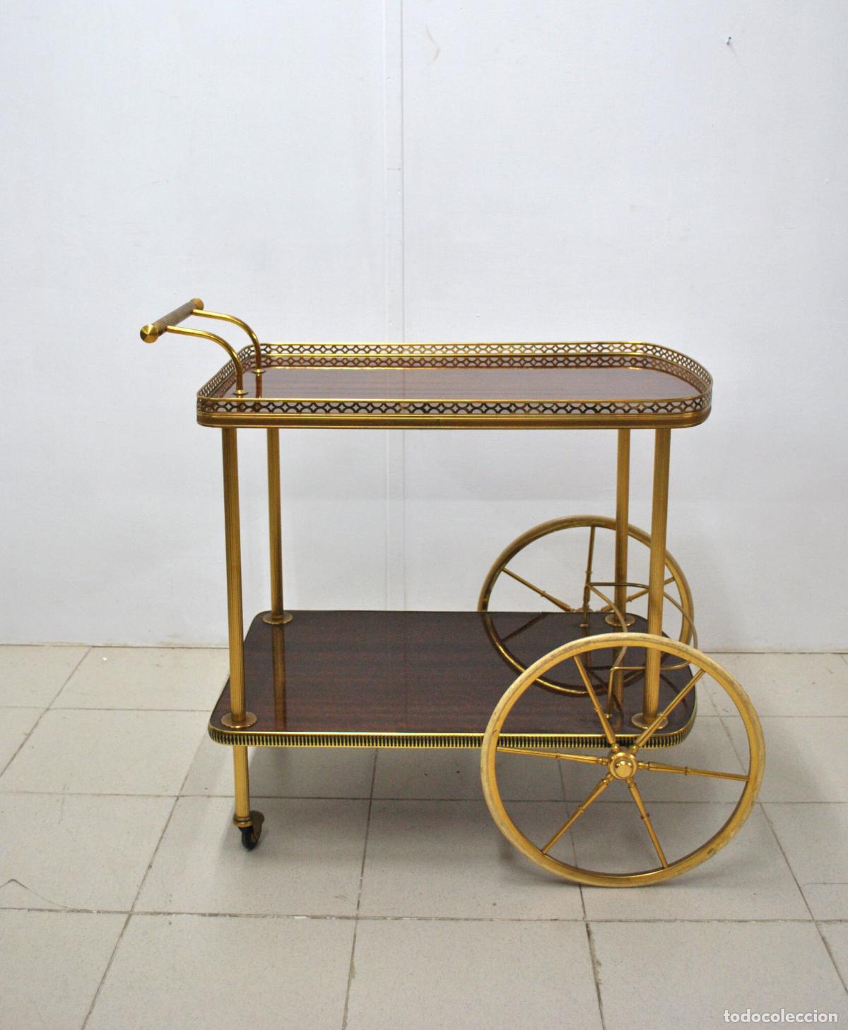Antig&uuml;edades: Carro camarera licorera madera y lat&oacute;n
