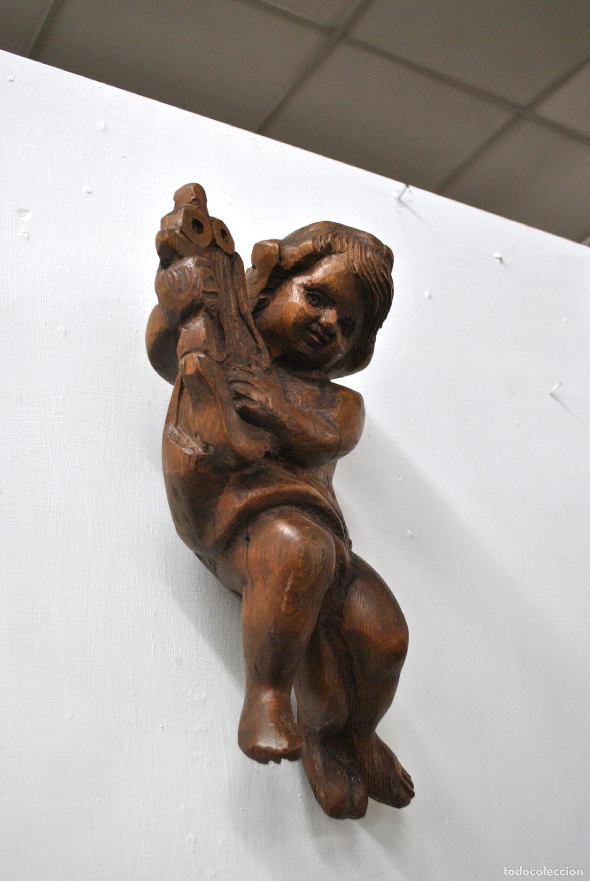 Antig&uuml;edades: Figura madera tallada angelito - Foto 2