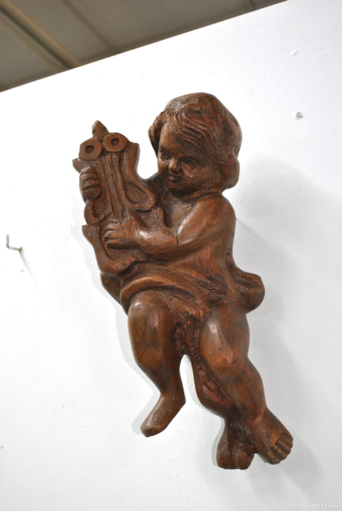 Antig&uuml;edades: Figura madera tallada angelito - Foto 3