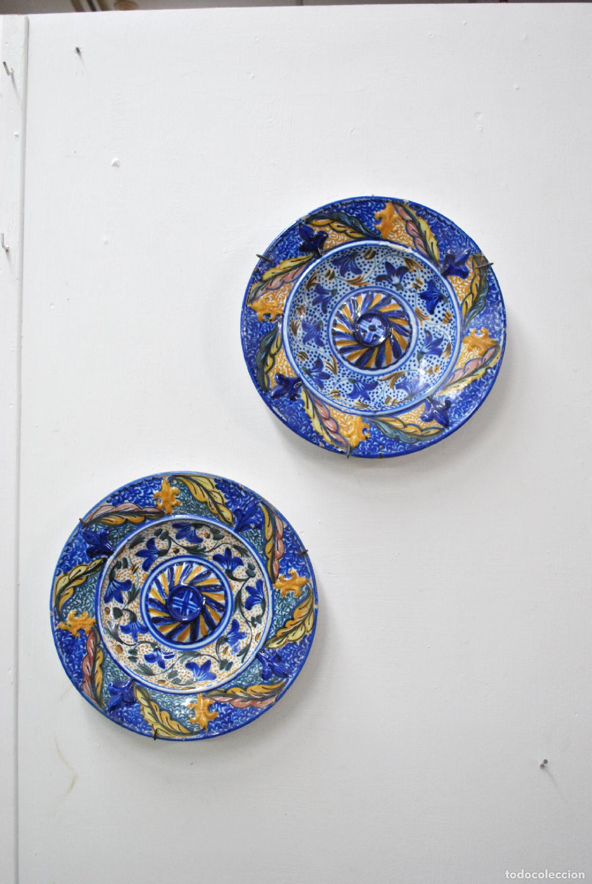 Antiques: Pareja platos cer&aacute;mica estilo Talavera