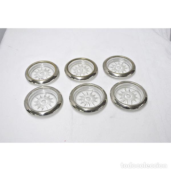 Antig&uuml;edades: Juego 6 posavasos de cristal y plata