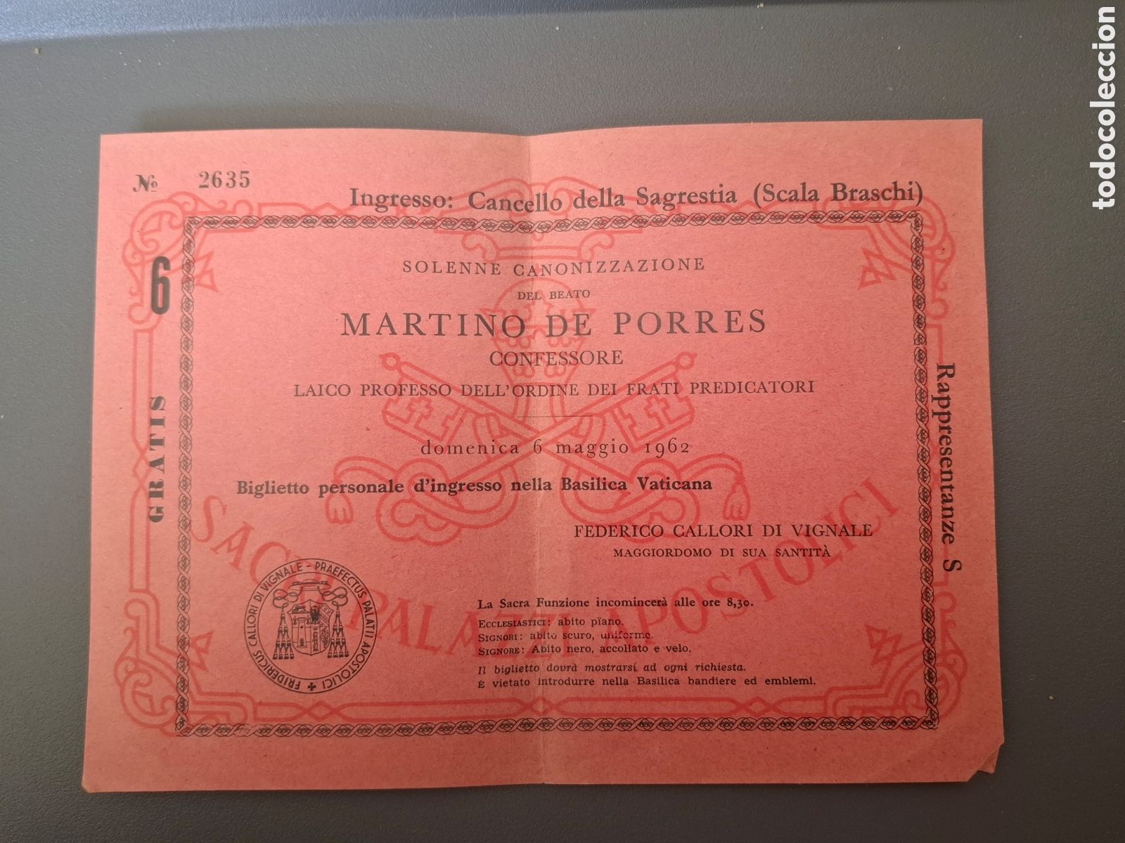 Antiquit&auml;ten: Entrada a la canonizaci&oacute;n de Martin dd Porres- 1962