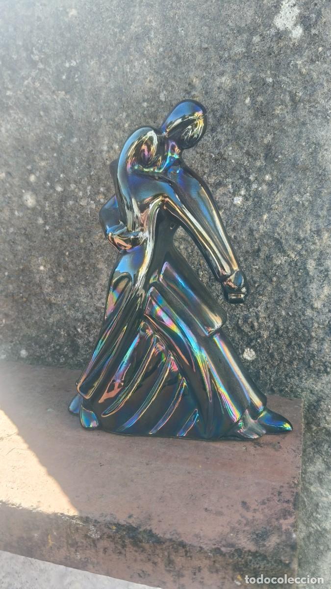 Antiquit&eacute;s: Sculpture c&eacute;ramique &eacute;maill&eacute;e fine Manises art deco