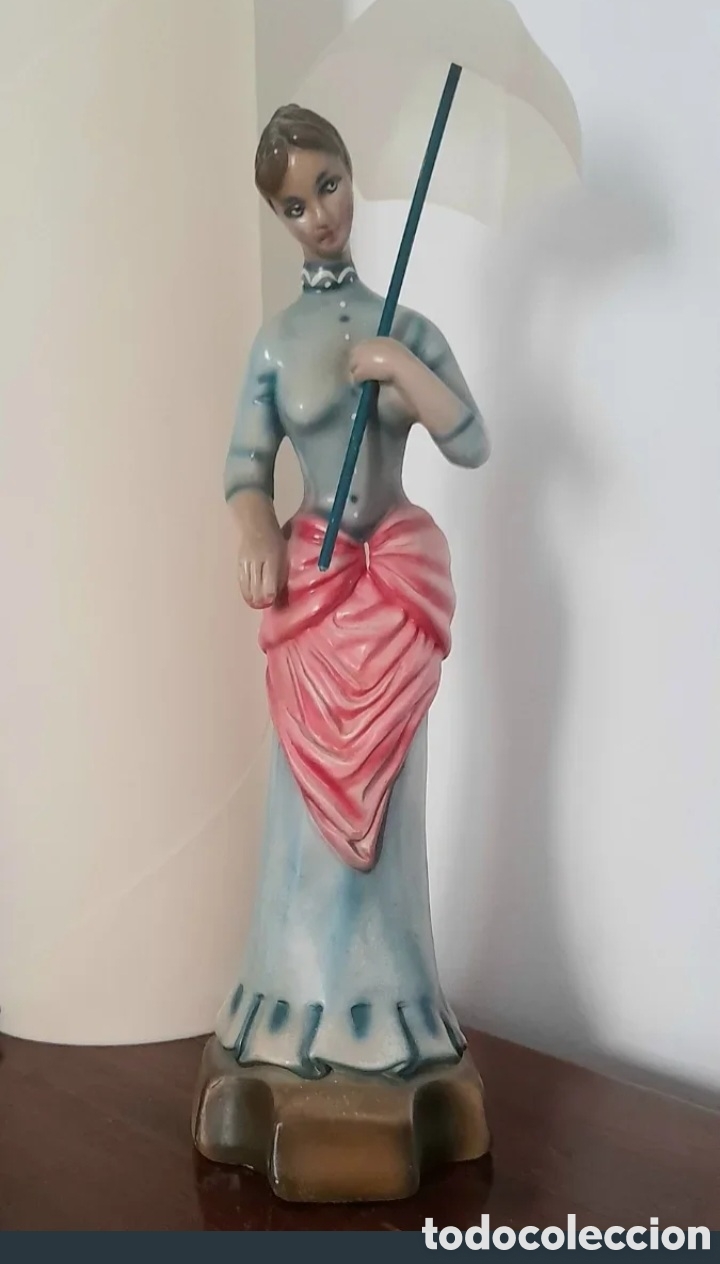 Antig&uuml;edades: Figura Dama con Paraguas Porcelana