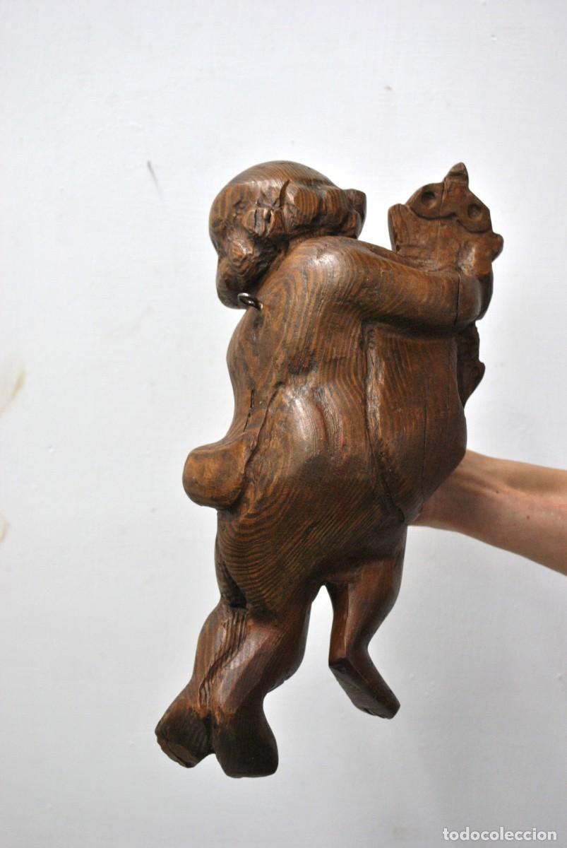Antig&uuml;edades: Figura madera tallada angelito - Foto 4