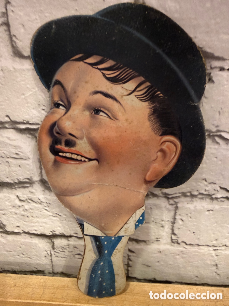 Antig&uuml;edades: Antiguo abanico de oliver hardy (el gordo) publicidad de espardenyeria josep sans barcelona -ańos 20