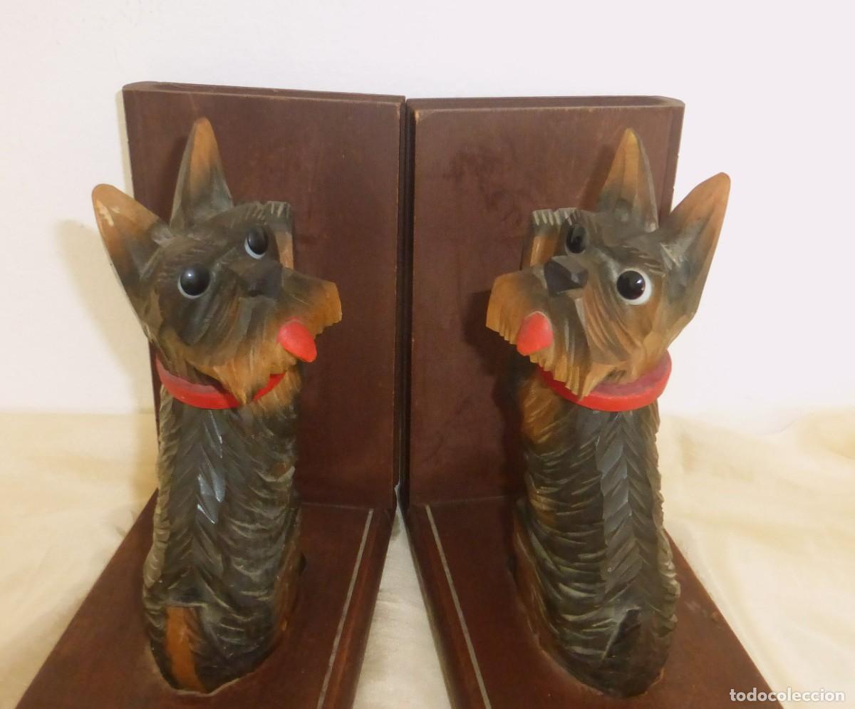 Antig&uuml;edades: MID-CENTURY SOPORTES SUJETA LIBROS PERROS MADERA TALLADA ART DECO S. XX BOOKENDS SCOTTISH TERRIER