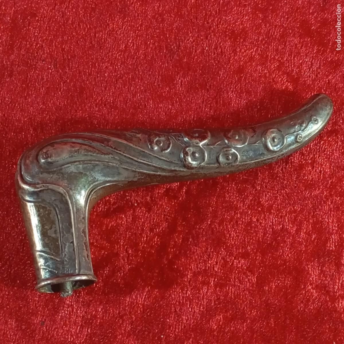 Antiquit&eacute;s: ANTIGUO MANGO DE BAST&Oacute;N O SOMBRILLA - EN PLATA CONTRASTADA - MODERNISTA - C. 1900- 90 X 40 MM / 4379