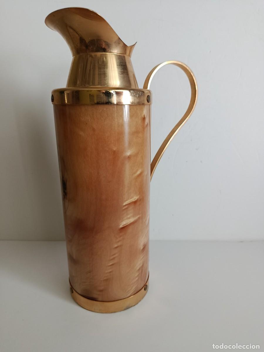 Antig&uuml;edades: TERMO VINTAGE DE METAL DORADO Y ANACARADO MARRON