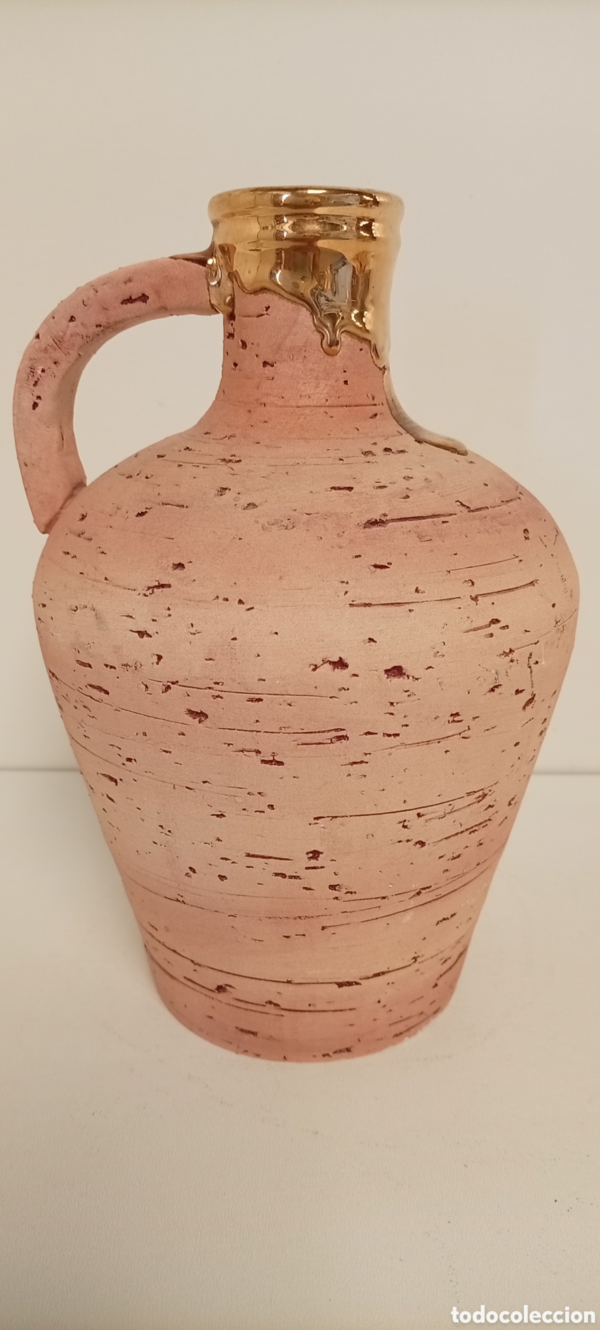 Antig&uuml;edades: CANTARO DECORATIVO DE CER&Aacute;MICA ROSA Y DORADO