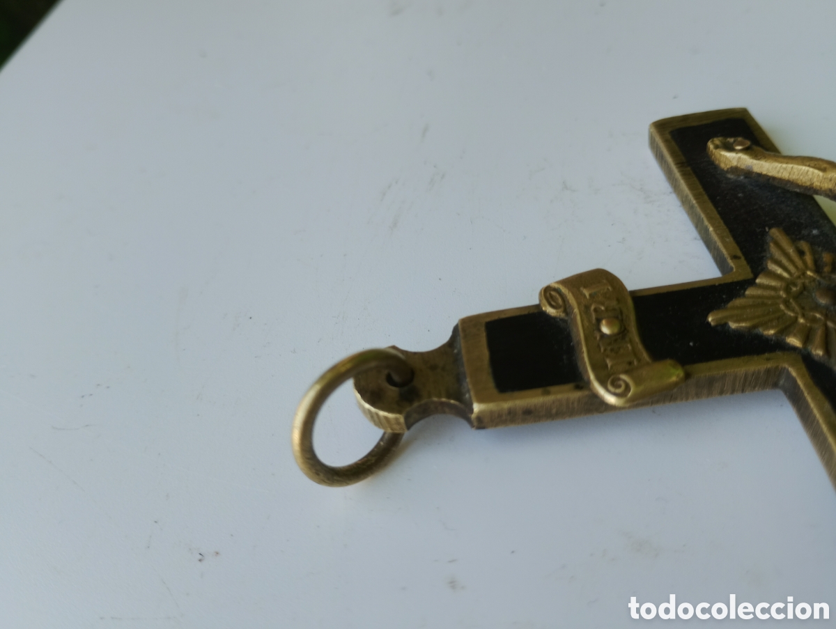 Antiquit&eacute;s: Antiguo crucifijo pectoral de fraile/Sacerdote,S.XIX, madera de &eacute;bano y bronce, G&oacute;lgota/calavera.
