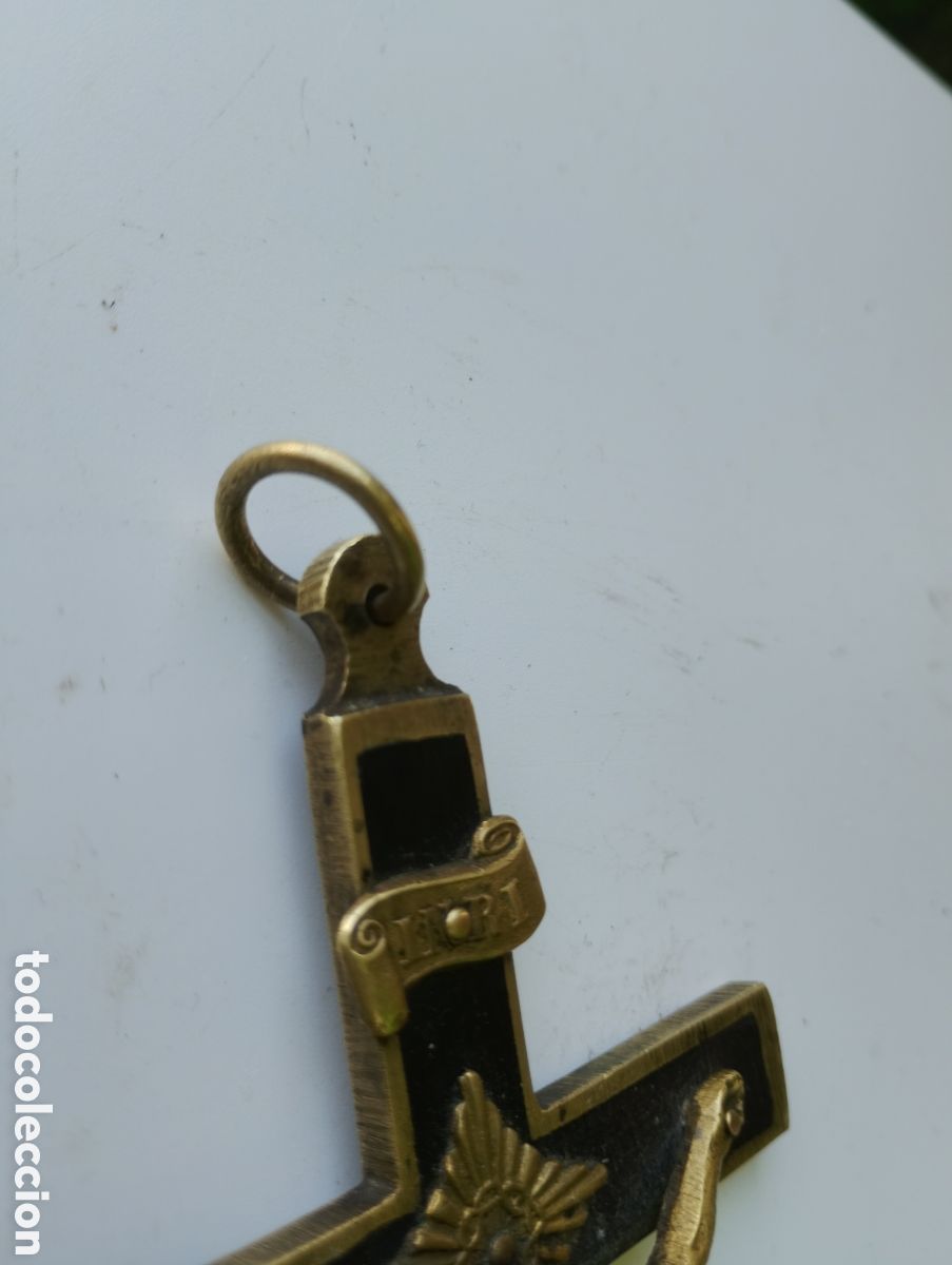 Antiquit&auml;ten: Antiguo crucifijo pectoral de fraile/Sacerdote,S.XIX, madera de &eacute;bano y bronce, G&oacute;lgota/calavera.
