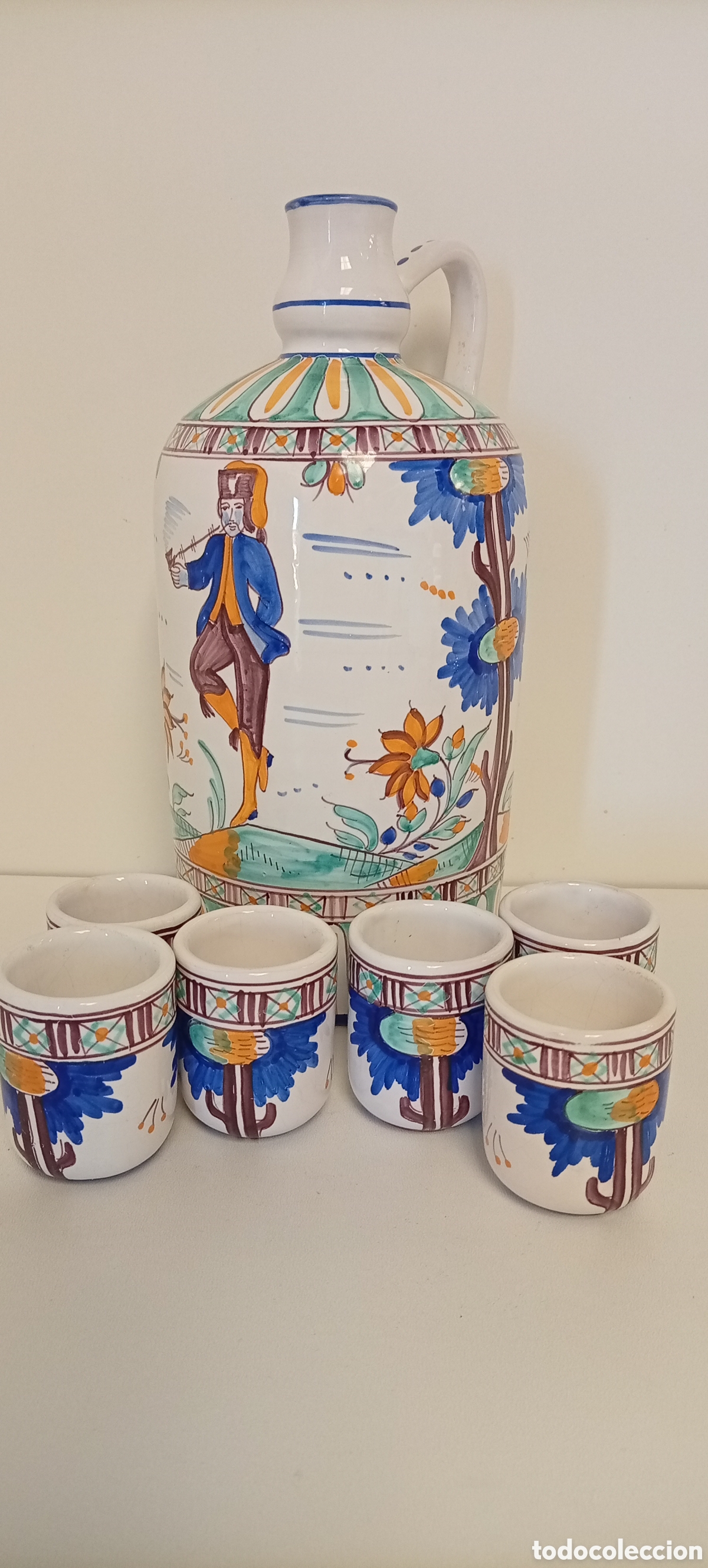 Antig&uuml;edades: JUEGO DE CER&Aacute;MICA TRADICIONAL JARRA Y VASOS