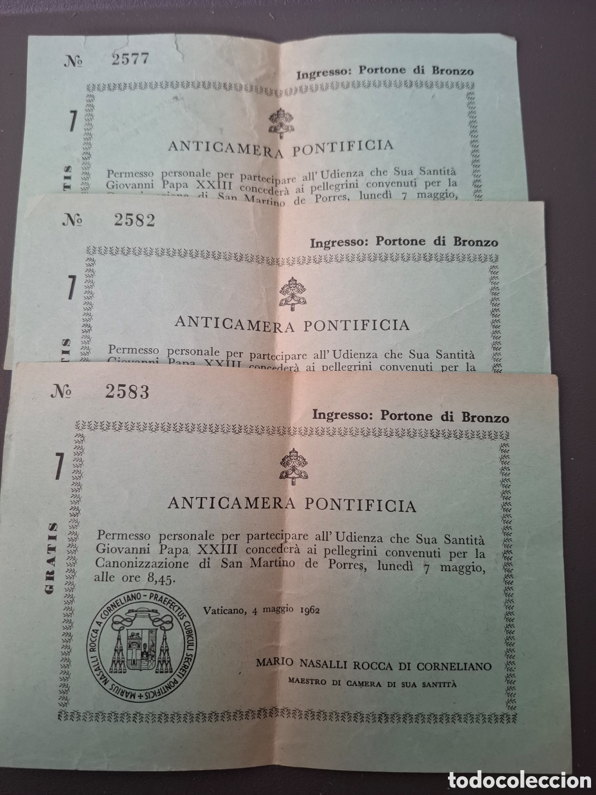 Antig&uuml;edades: 3 entradas audiencia Papa Juan XXIII-canonizaci&oacute;n Martin de Porres-1962