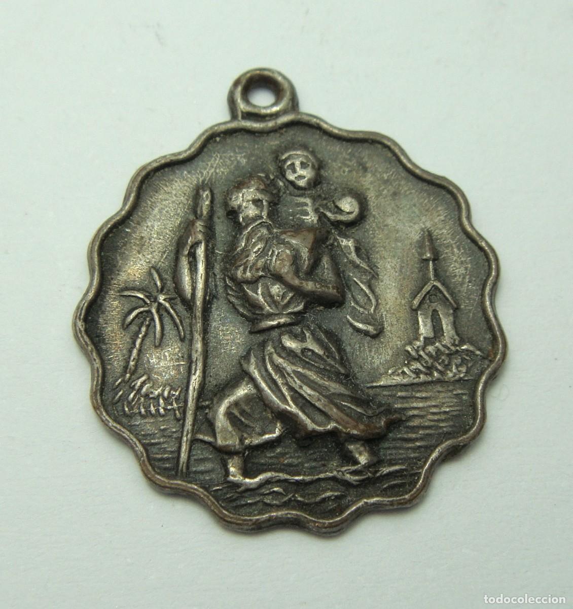 Antiquit&eacute;s: Medalla religiosa de San Crist&oacute;bal &middot; ca. 1940&ndash;1960 &middot; 18 mm