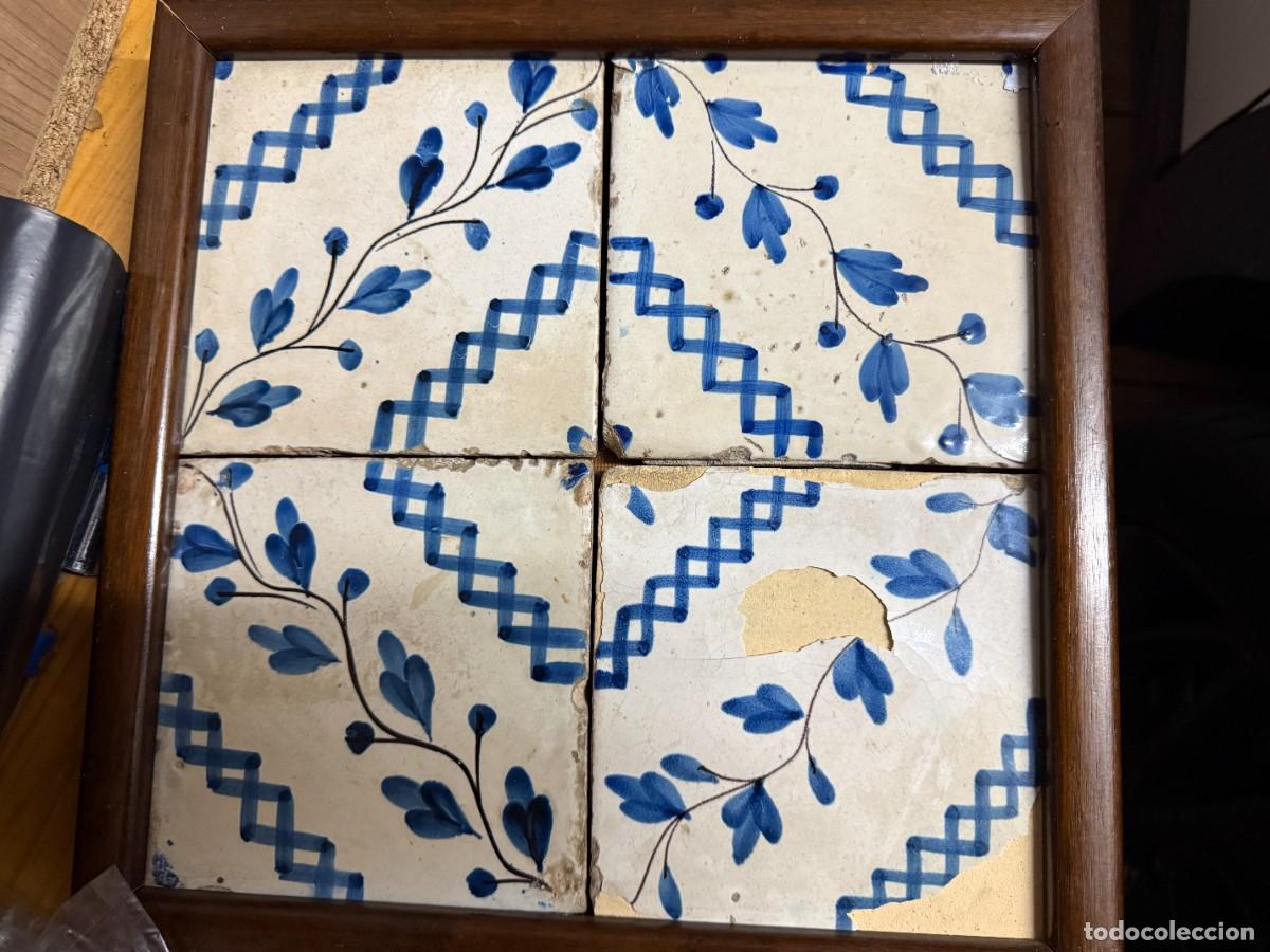 Antiques: Rajola catalana antigua enmarcada &ndash; cer&aacute;mica vintage azul